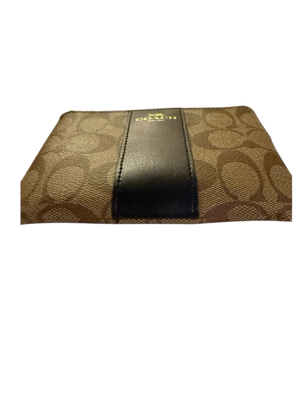 Coach Brown Signature Coated Canvas Wristlet with Black Leather Stripe.  NWt - Picture 2 of 6